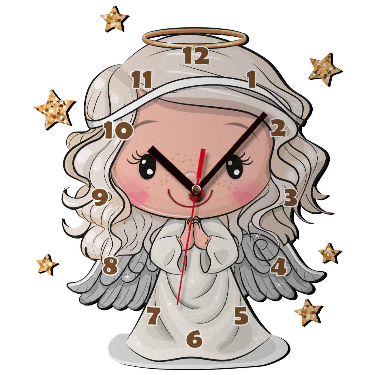 Horloge Murale en Bois pour Chambre d'Enfant avec Design de Petit Ange