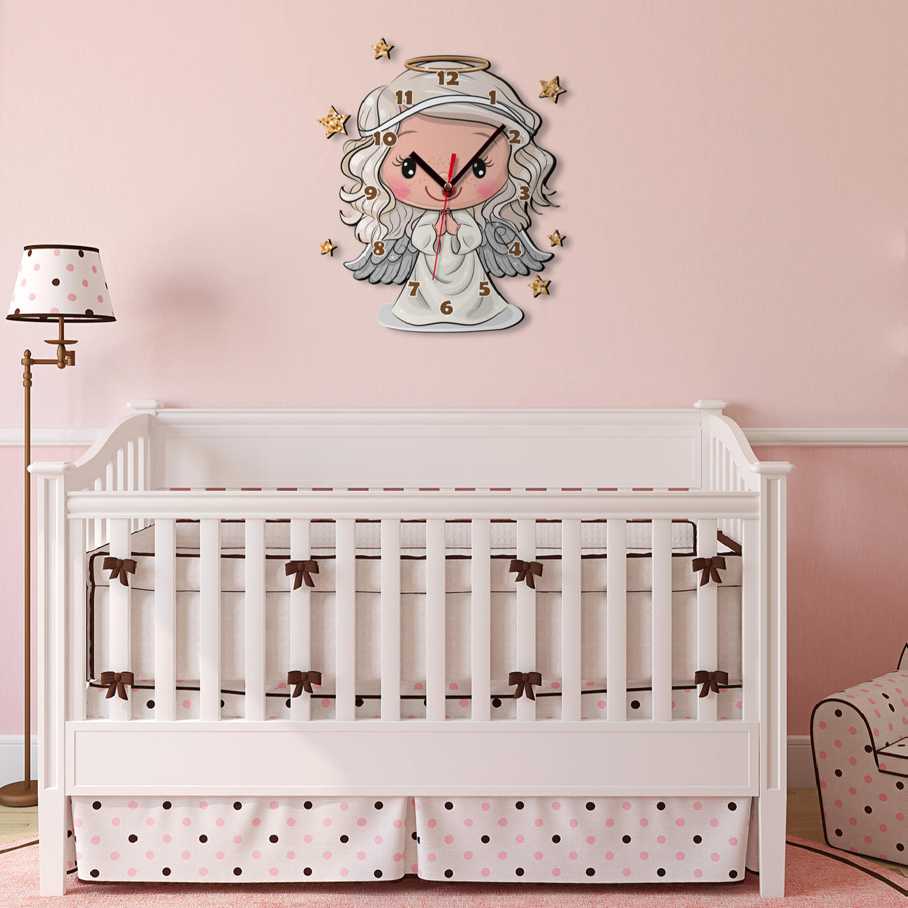 Horloge Murale en Bois pour Chambre d’Enfant avec Design de Petit Ange