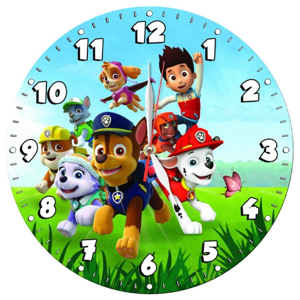 Horloge Murale en Bois pour Chambre d'Enfant avec Design de PAW Patrol