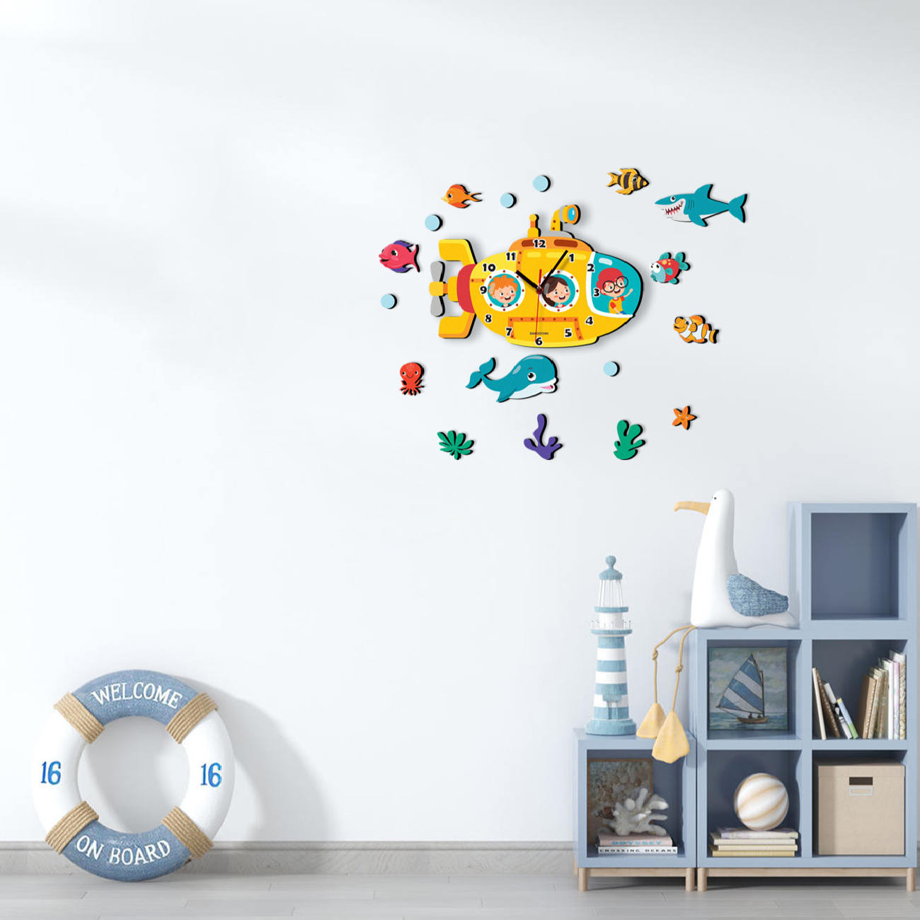 Horloge Murale en Bois pour Chambre d’Enfant avec Design de Sous-Marin