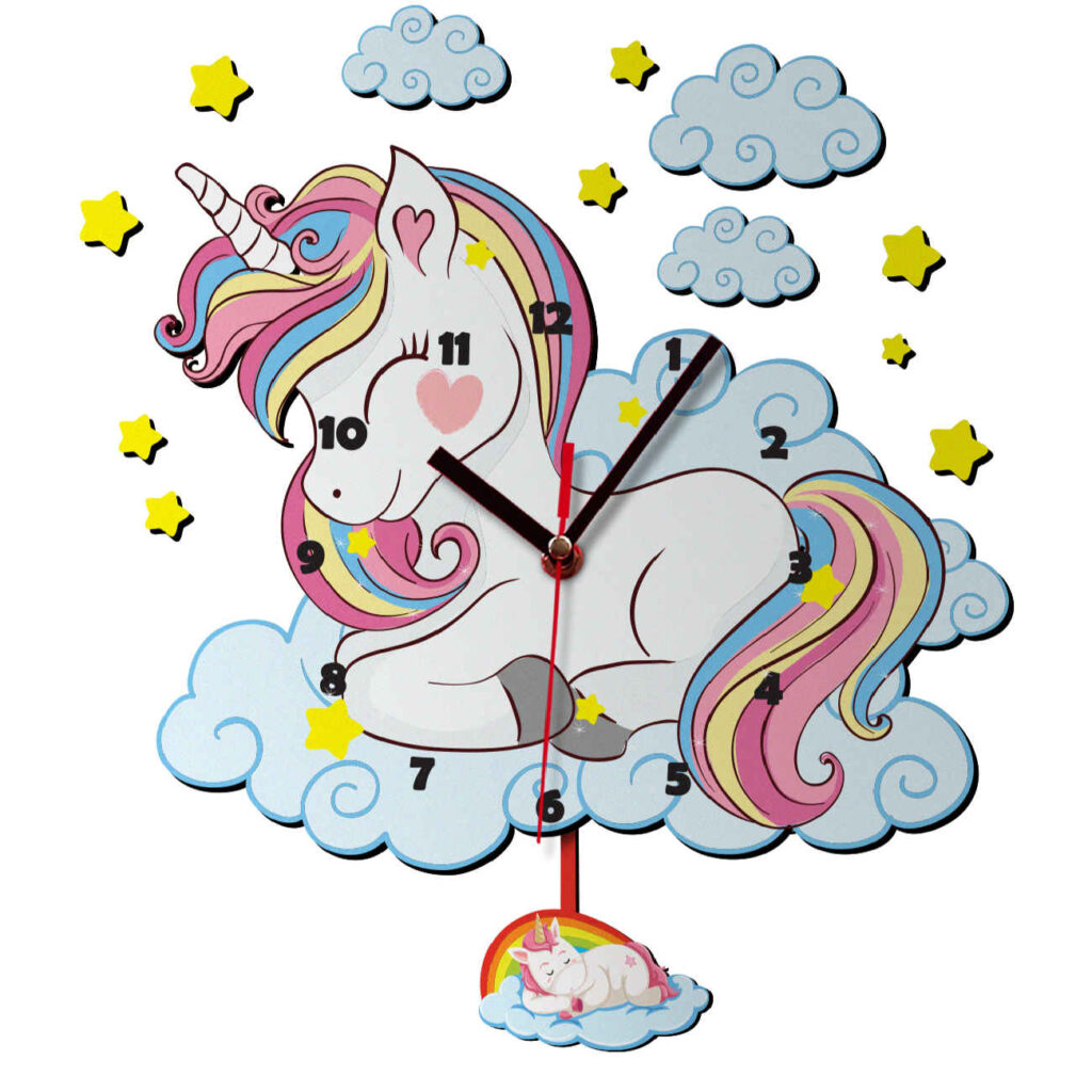 Horloge Murale en Bois pour Chambre d'Enfant avec Design de Licorne