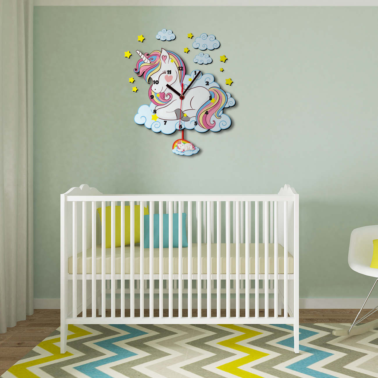 Horloge Murale en Bois pour Chambre d’Enfant avec Design de Licorne