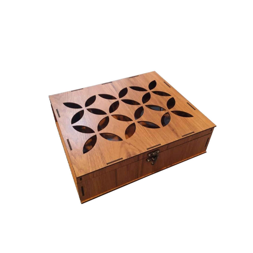 Boîte organisatrice en bois pour thé avec compartiments en design géométrique