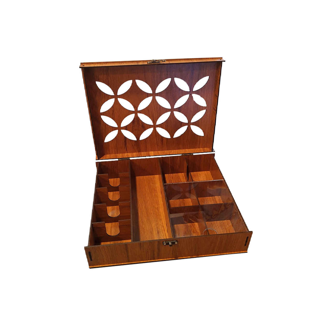 Boîte organisatrice en bois pour thé avec compartiments en design géométrique