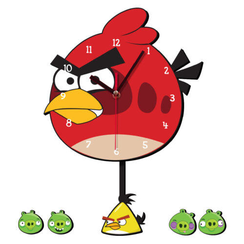 Horloge murale enfant en bois avec motif Angry Birds – Décoration ludique pour chambre d’enfant