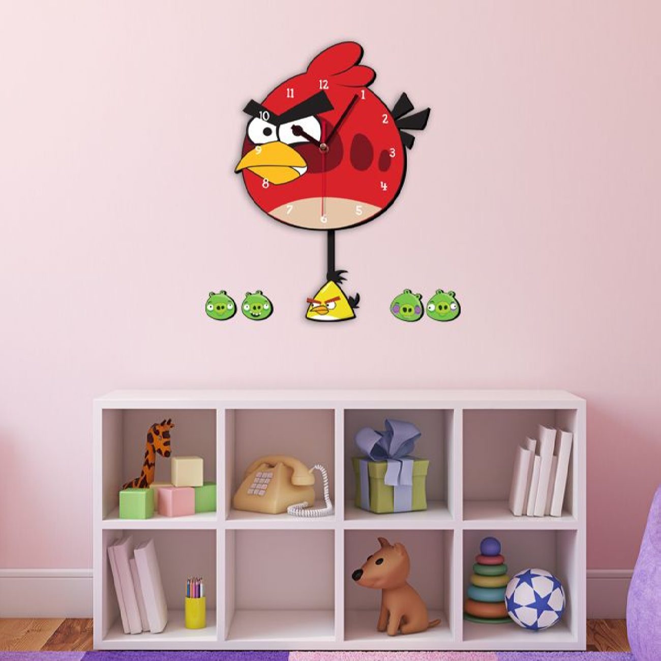 Horloge Murale en Bois pour Chambre d’Enfant avec Design d’Oiseau Encoléré
