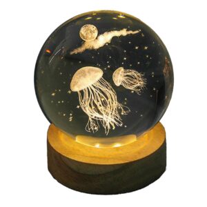 Veilleuse boule de cristal 3D – Méduse féerique à LED