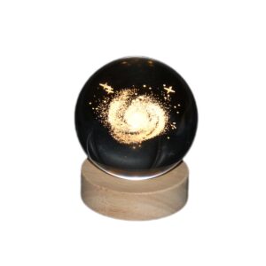 Veilleuse boule de cristal 3D – Voie lactée avec base en bois