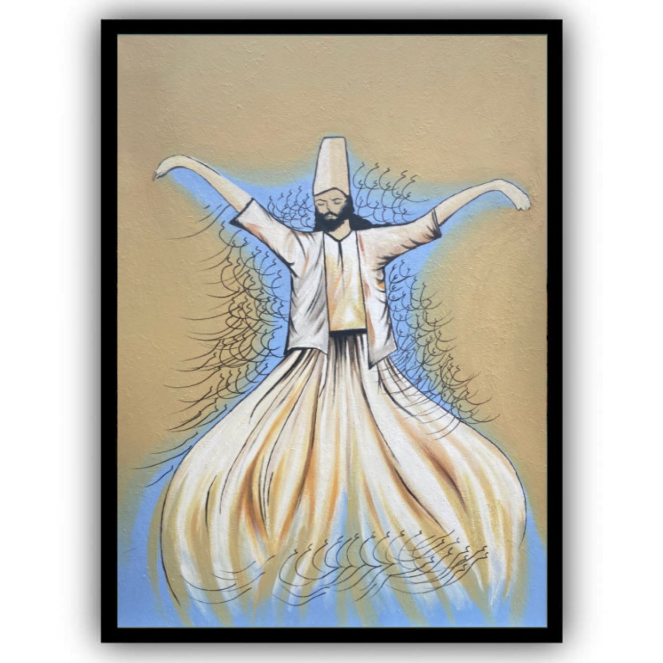 Peinture d'art soufie authentique : Huile sur toile, danse Sema – Chef-d'œuvre original