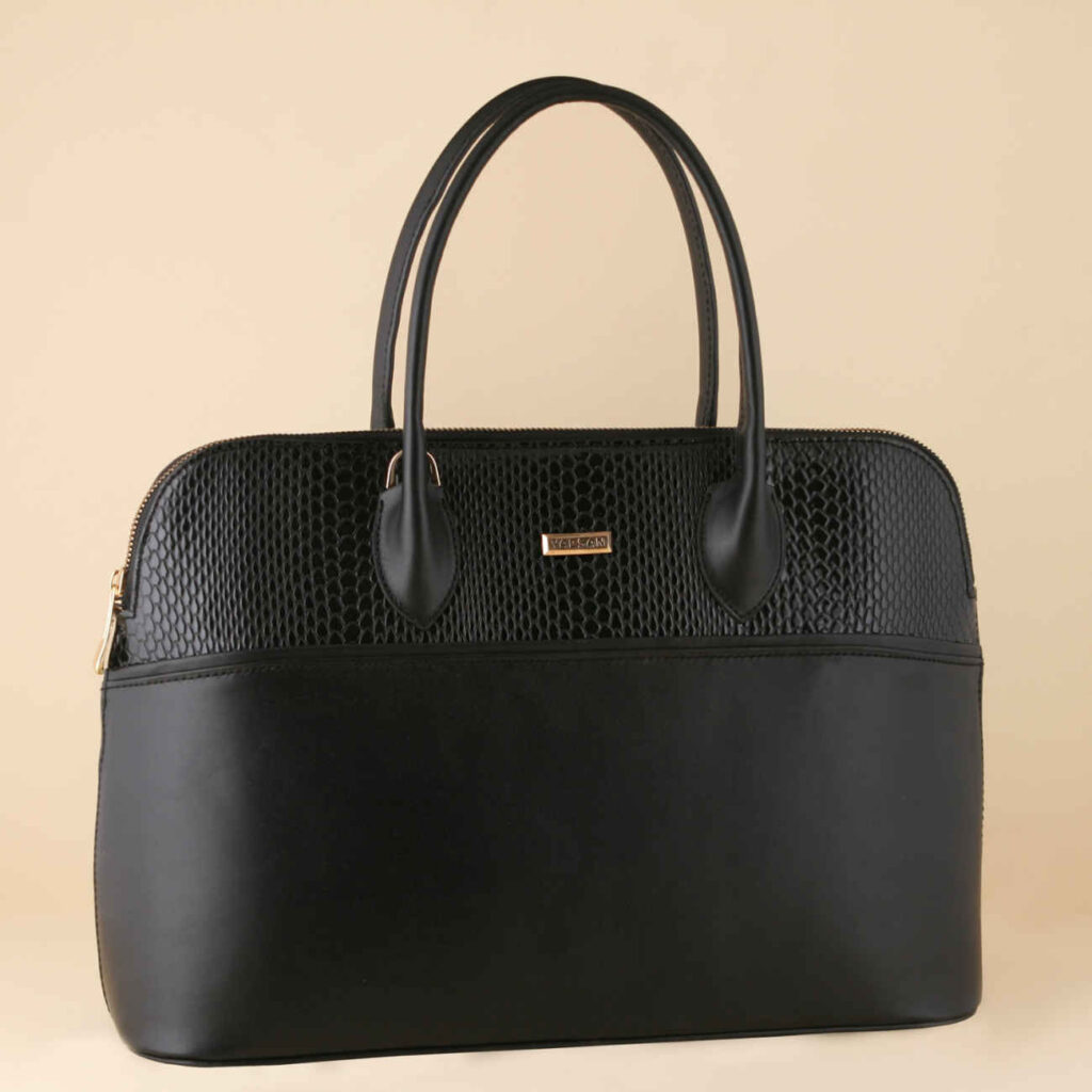 Sac à main en cuir Bauletto avec grande capacité en noir