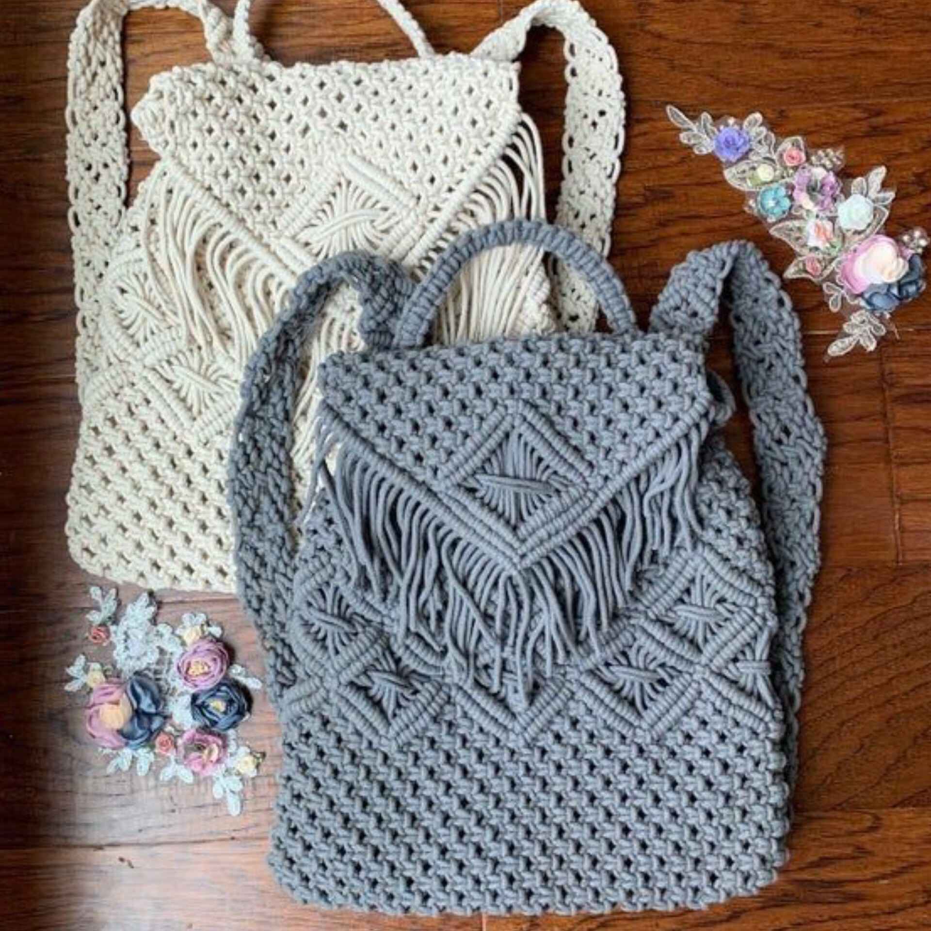 Sac à dos boho en macramé fait main pour femmes, modèle Tassel
