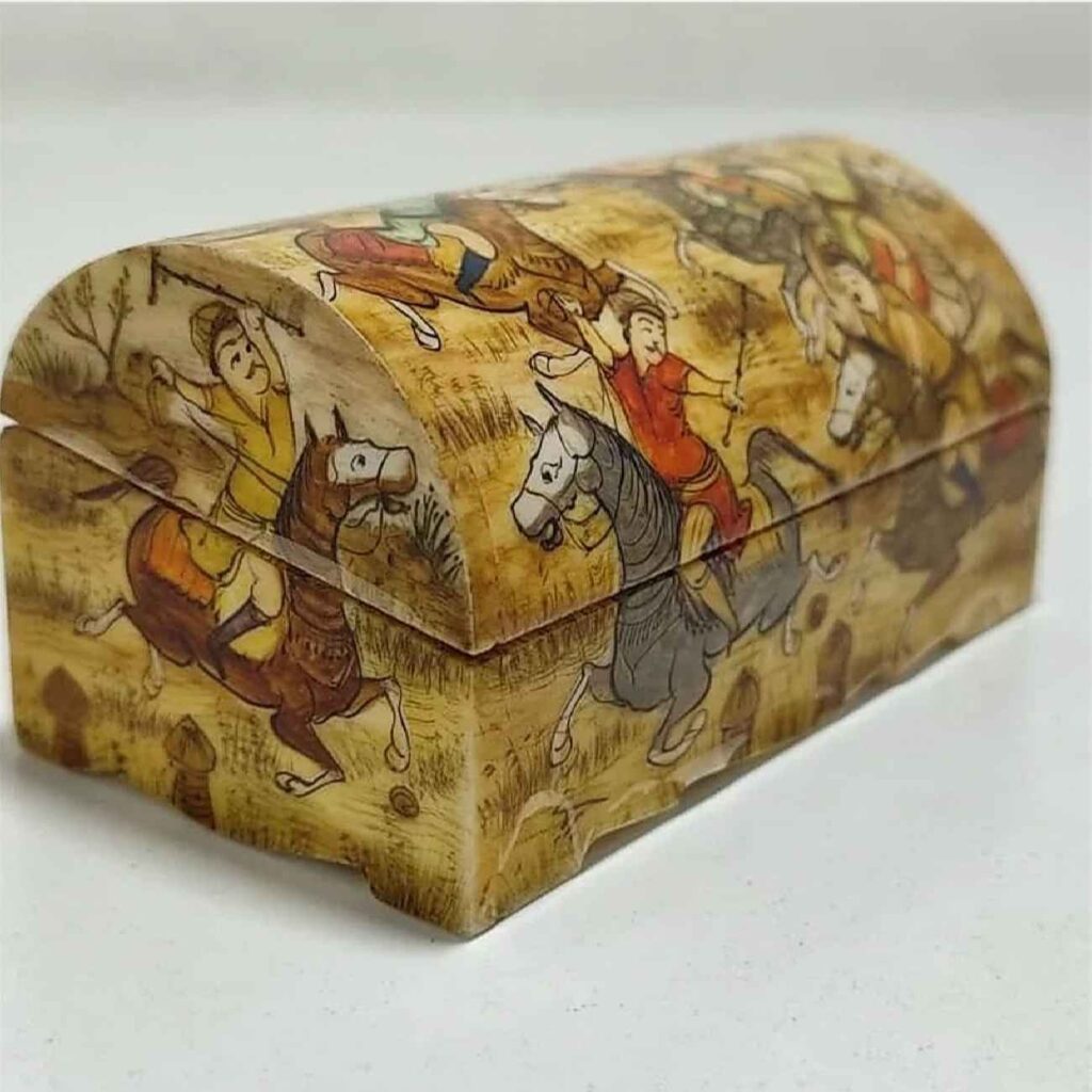 Boîte à bijoux en os artisanale avec design d'inspiration persane