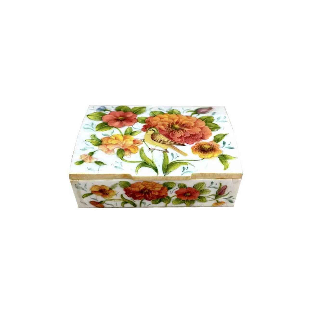 Boîte à bijoux en os artisanale avec motif floral d'inspiration persane