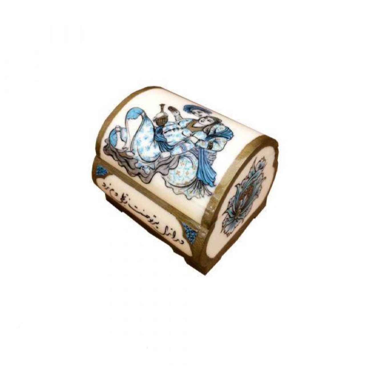 Boîte à bijoux en os artisanale avec motif Leili & Majnun d’inspiration persane