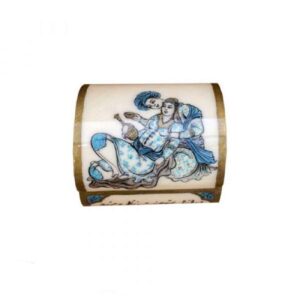 Boîte à bijoux en os artisanale avec motif Leili & Majnun d’inspiration persane