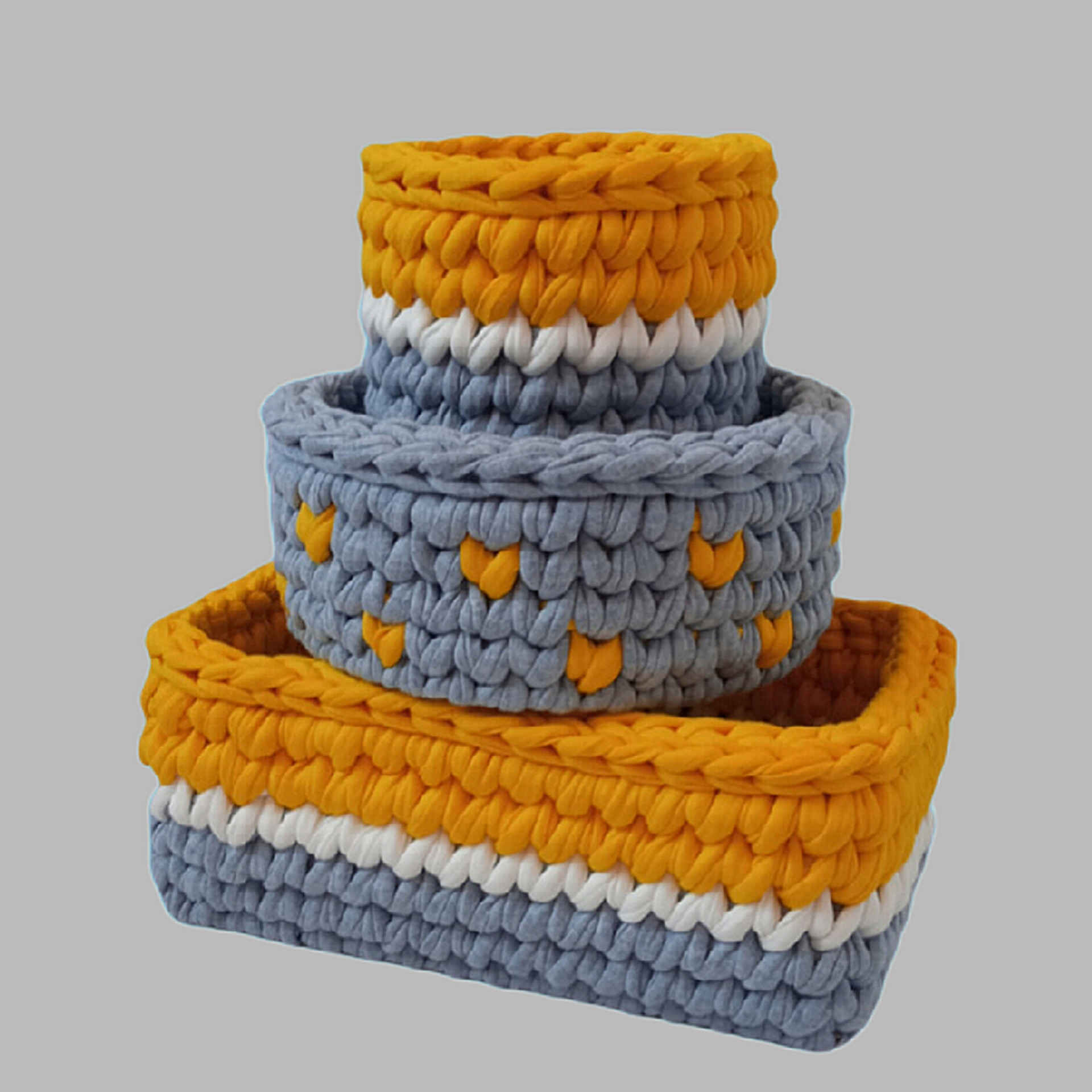 Panier de rangement au crochet avec motif Petit Cœur, lot de 3