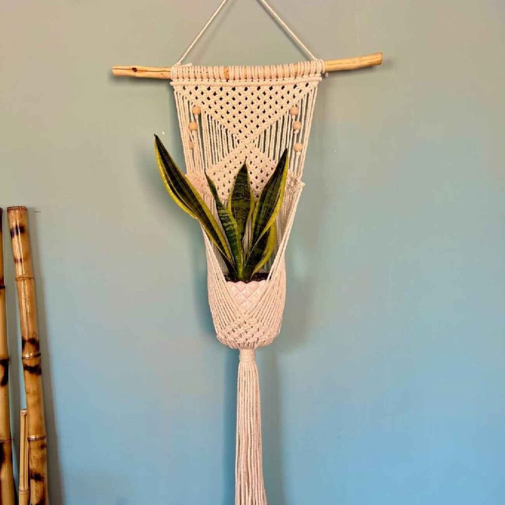 Tapisserie Murale Élégante et Décorative en Macramé avec Vase