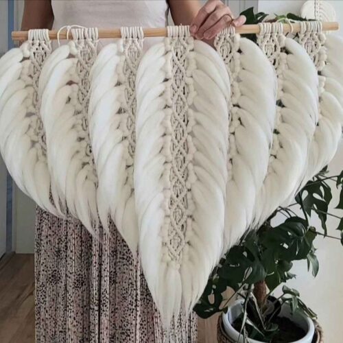 Tapisserie murale en macramé de coton fait main, décoration bohème inspirée de la nature