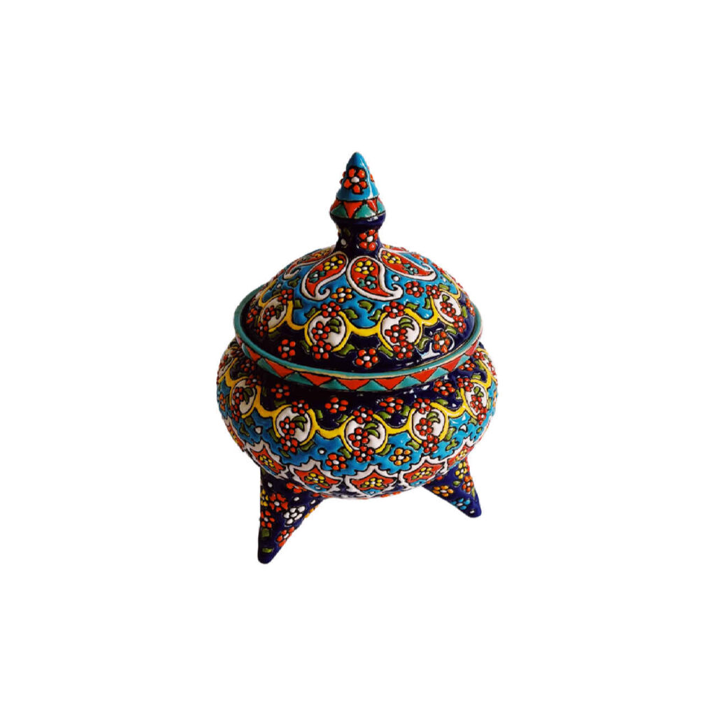 Sucrier Persan en Poterie en Émail Minakari