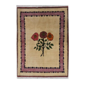 Tapis persan authentique en laine noué à la main fleurs de rose marron clair
