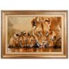 Tapis persan figuratif noué à la main de Tabriz représentant une famille de lions buvant de l’eau