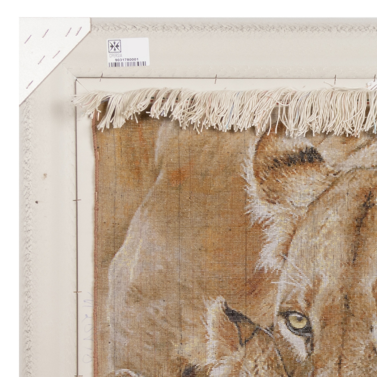 Tapis persan figuratif noué à la main de Tabriz représentant une famille de lions buvant de l’eau