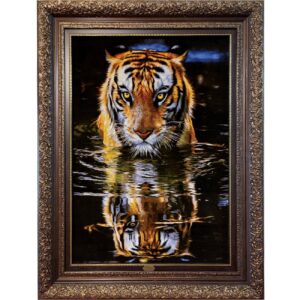 Tapis persan figuratif noué à la main de Tabriz représentant un tigre
