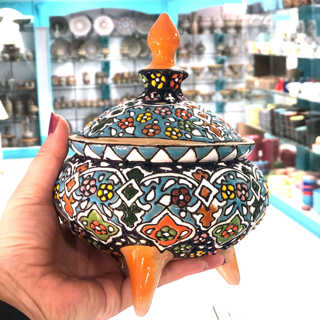 Sucrier en Poterie Persane Fait Main Minakari Émaillé