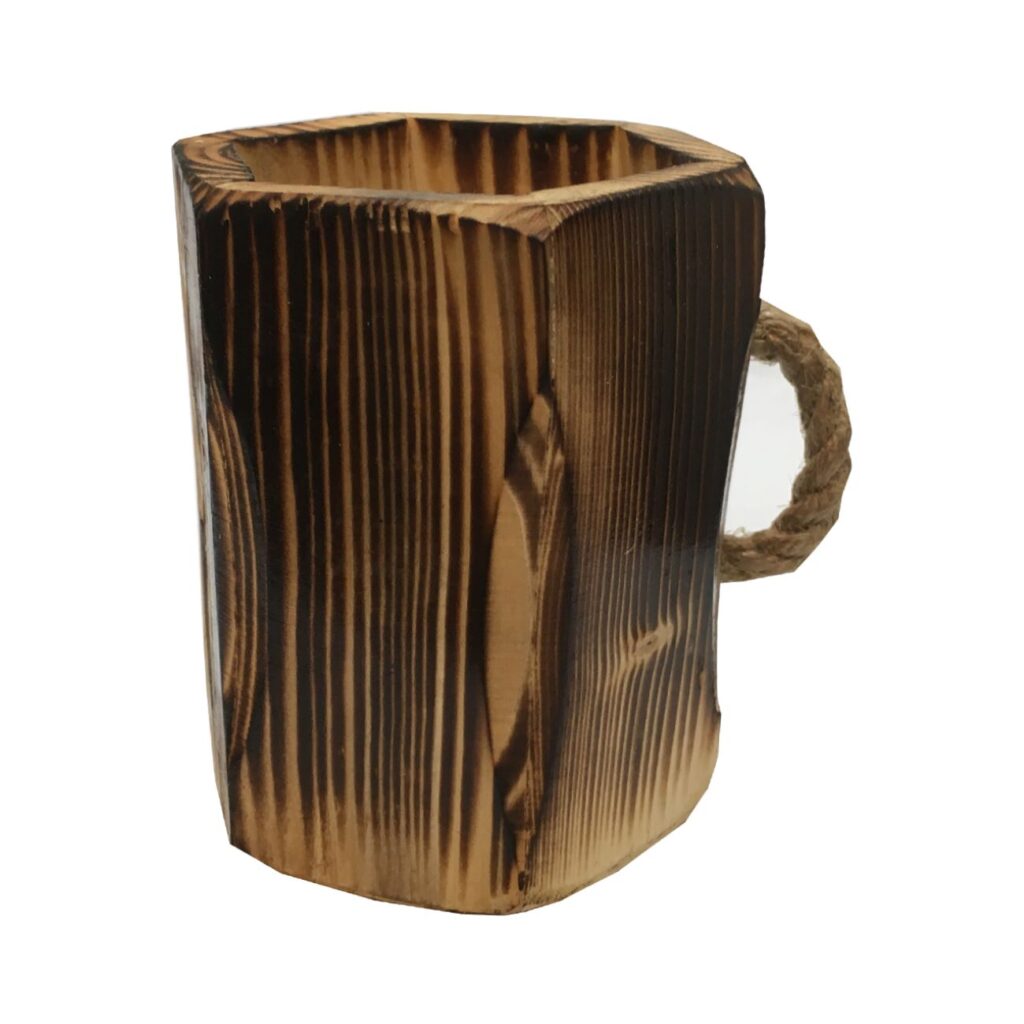 Porte-pinceaux de maquillage en bois fait main avec design artistique et poignée