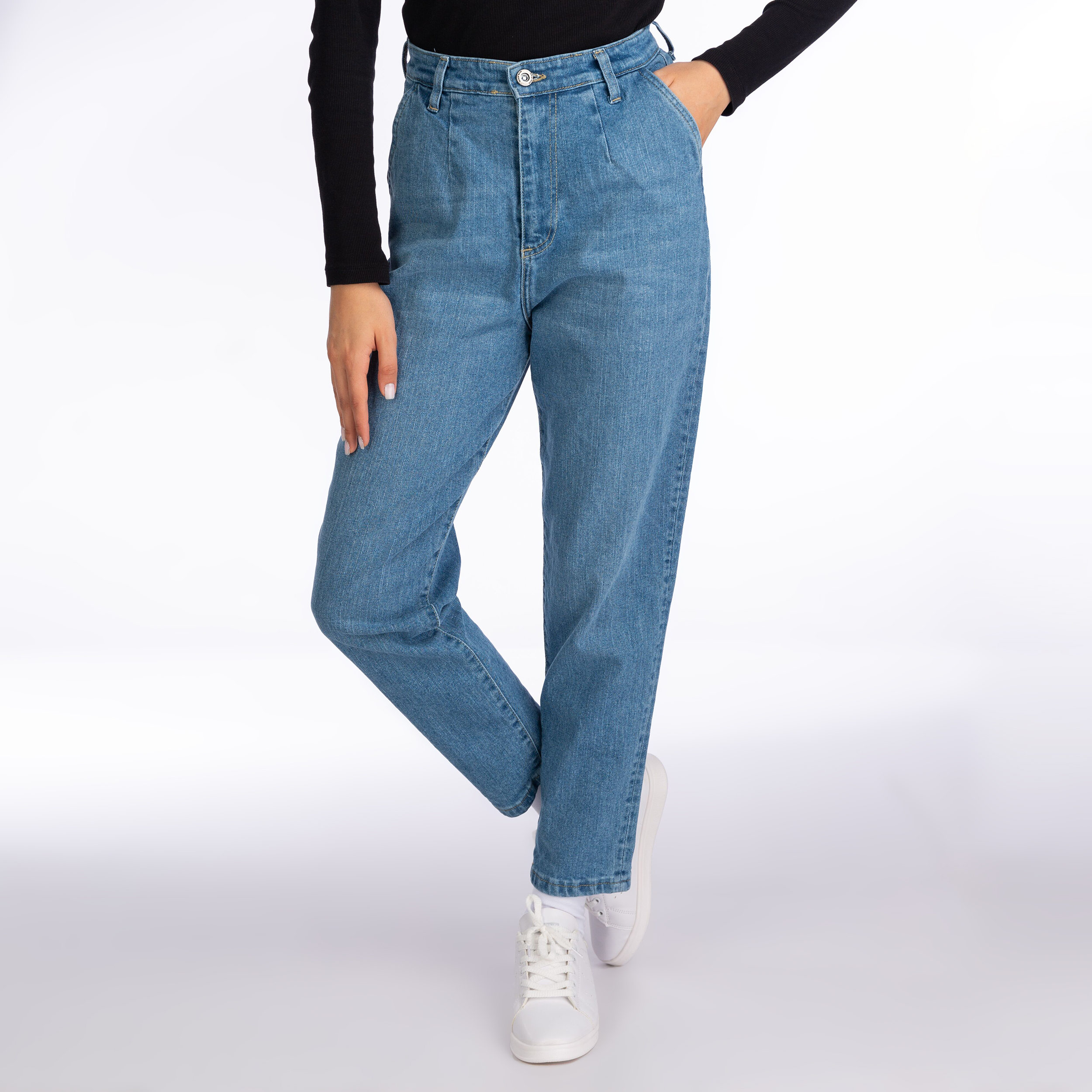 Jeans Bleus Taille Haute Jambe Droite pour Femme - Stylé et Confortable