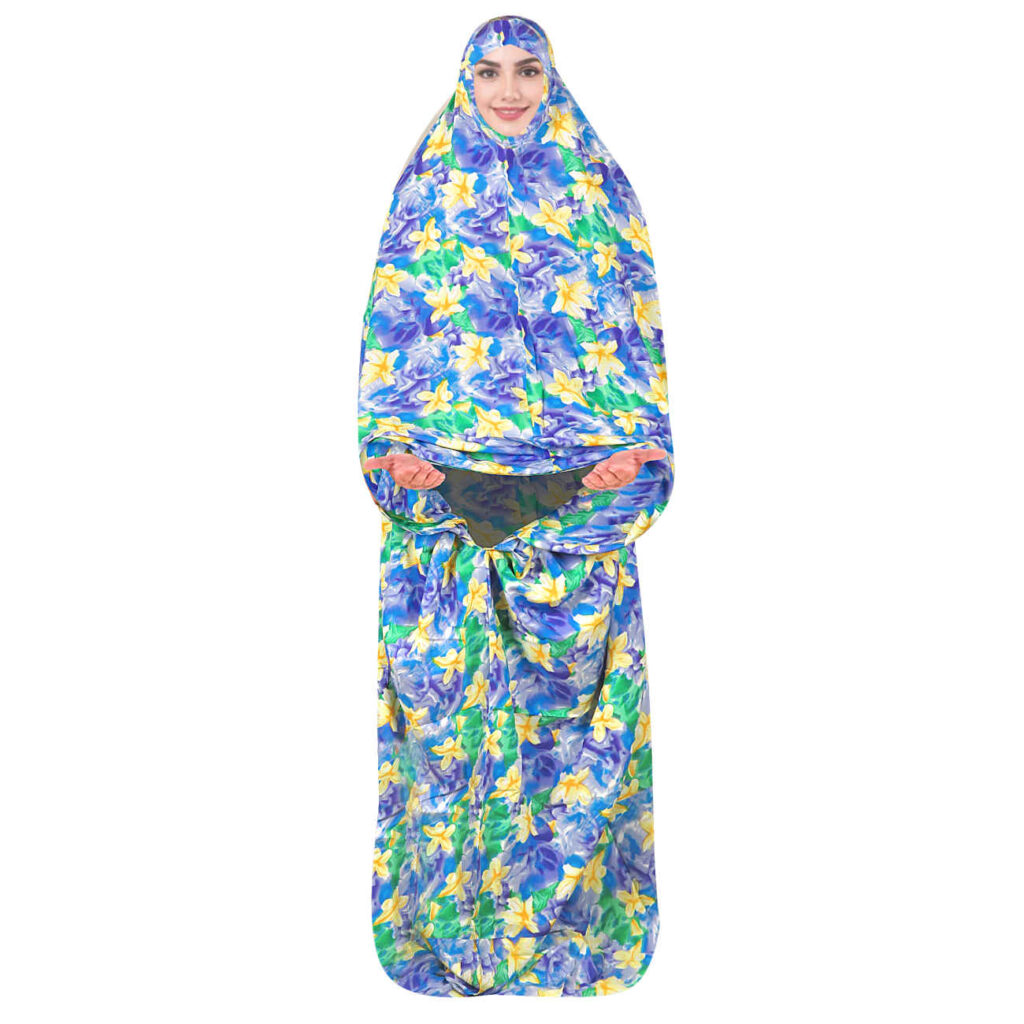 Tchador Islamique de Namaz avec Manches pour Femmes avec Design Floral
