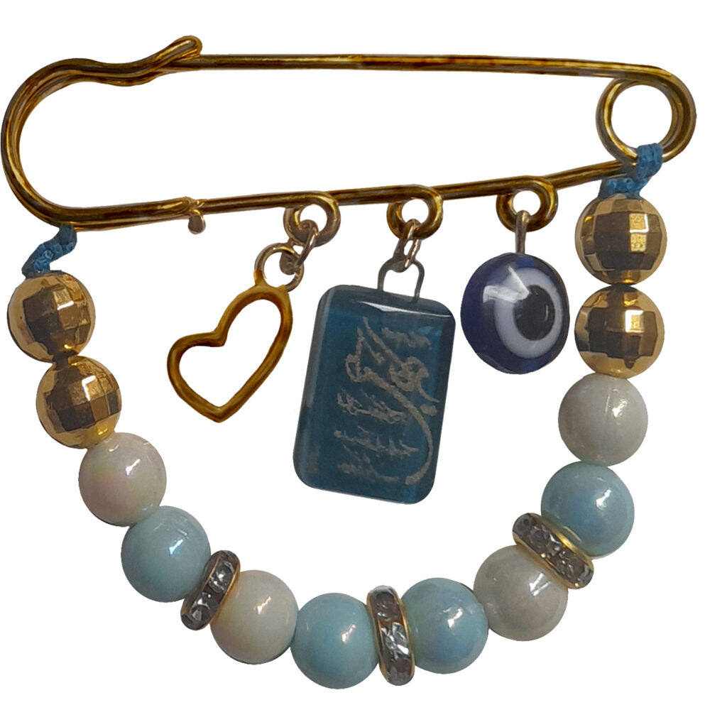 Broche épingle islamique perles pour nouveau-né Protection Cœur et Mauvais Œil