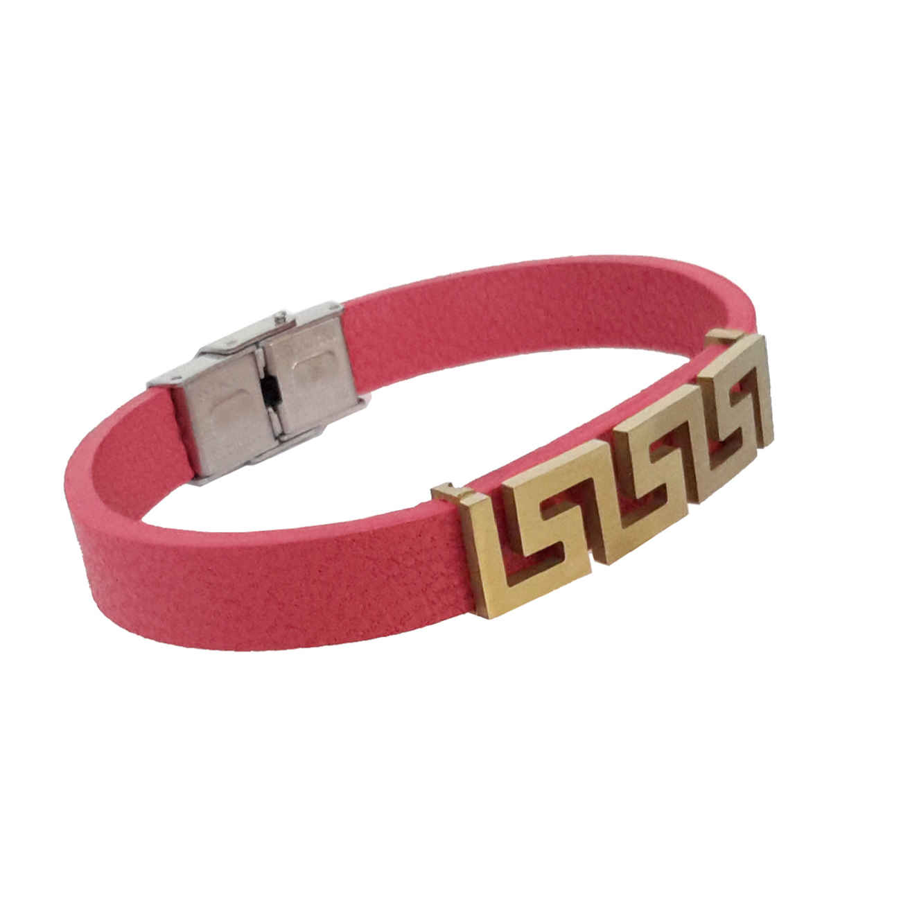 Bracelet en cuir avec motif géométrique rose