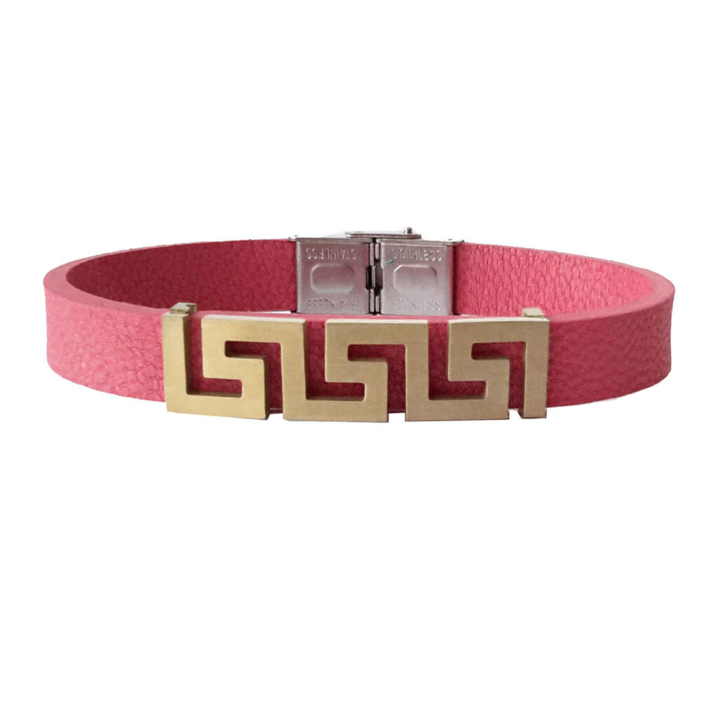 Bracelet en cuir avec motif géométrique rose