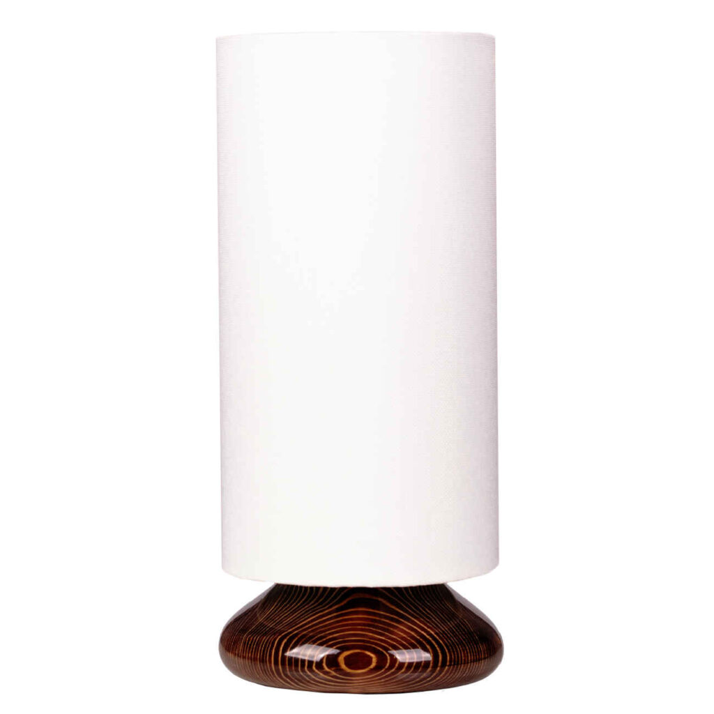 Lampe de table cylindrique minimaliste en bois avec abat-jour blanc