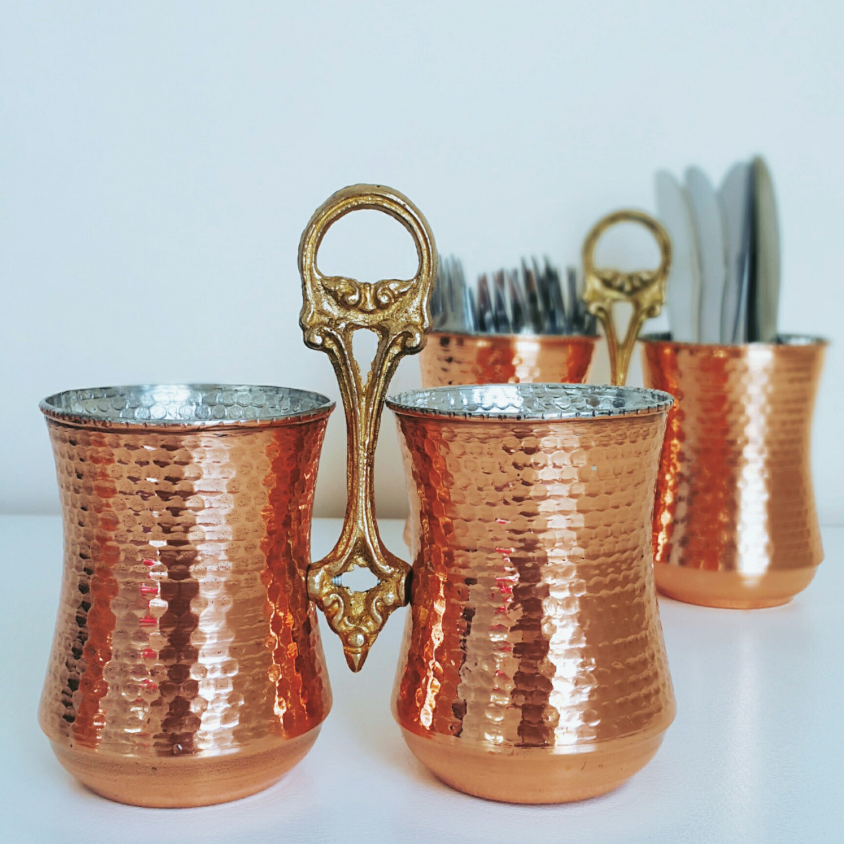 Porte-ustensiles de cuisine persan en cuivre traditionnel martelé – Accessoire de cuisine