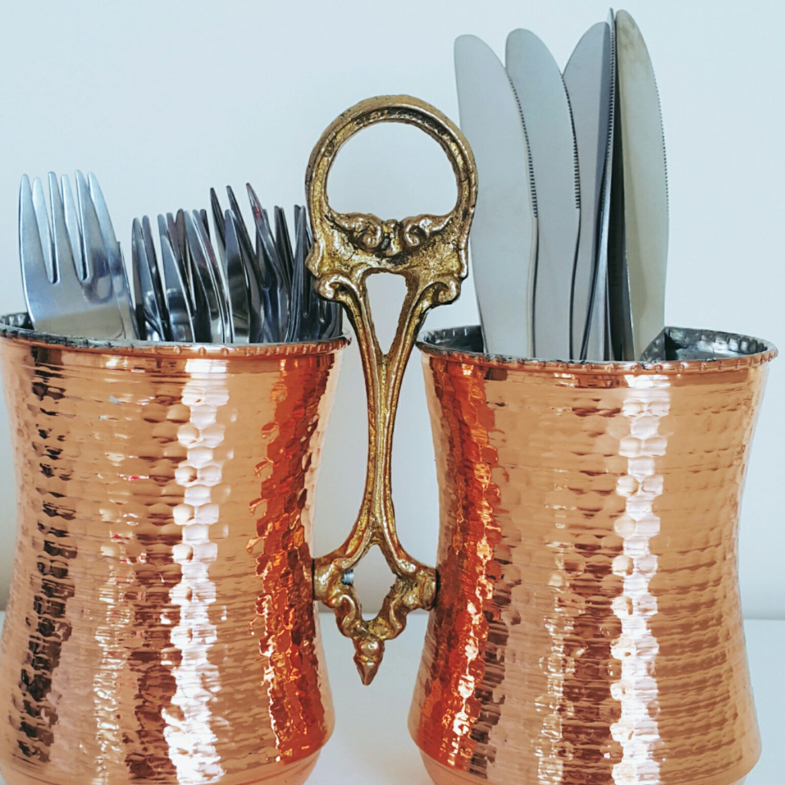 Porte-ustensiles de cuisine persan en cuivre traditionnel martelé – Accessoire de cuisine