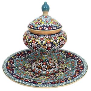 Sucrier Persan sur Pied Minakari avec Assiette à Motif Floral