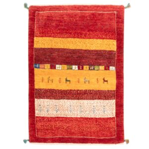 Tapis Gabbeh Persan en laine tissé à la main dans le Fars, motifs animaliers