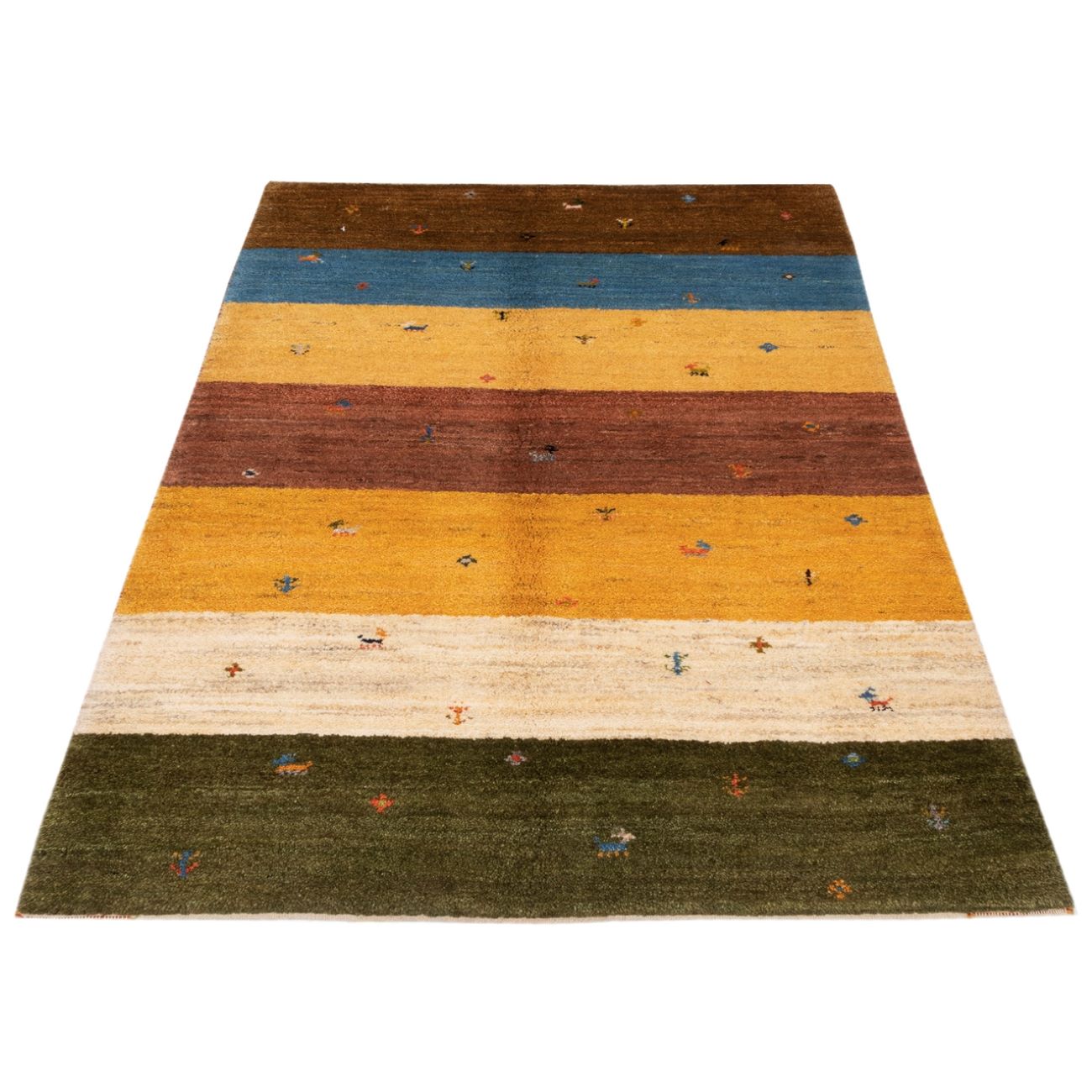 Tapis Gabbeh Persan en laine authentique tissé à la main dans le Fars, motifs animaliers