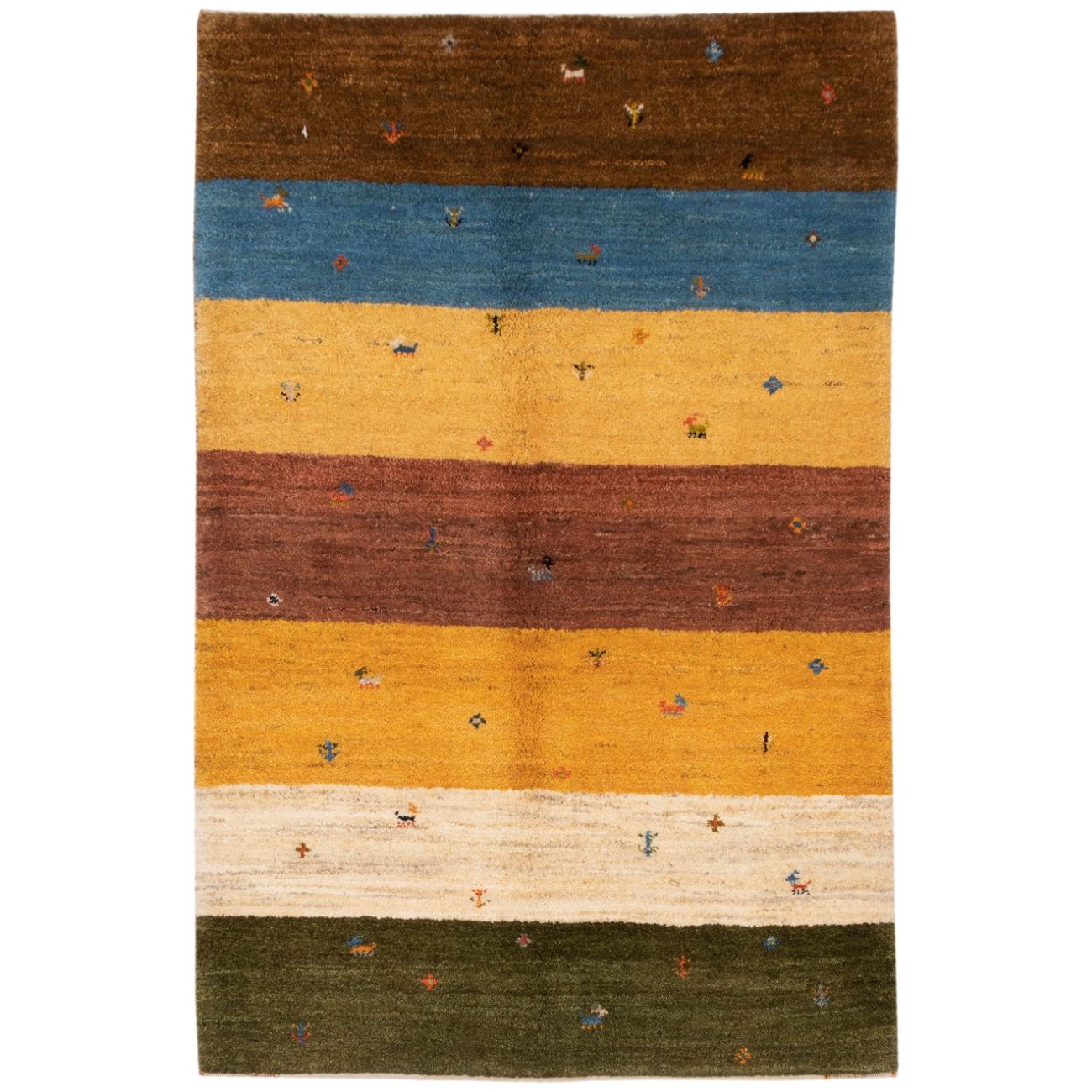 Tapis Gabbeh Persan en laine authentique tissé à la main dans le Fars, motifs animaliers