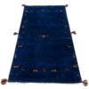 Tapis de course Gabbeh Persan en laine tissé à la main dans le Fars, motifs animaliers bleu marine