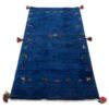 Tapis de course Gabbeh Persan en laine tissé à la main dans le Fars, motifs animaliers bleu marine