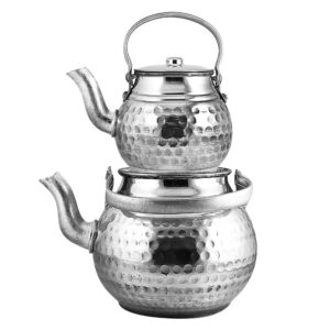 Double théière persane en métal durable avec martelage traditionnel
