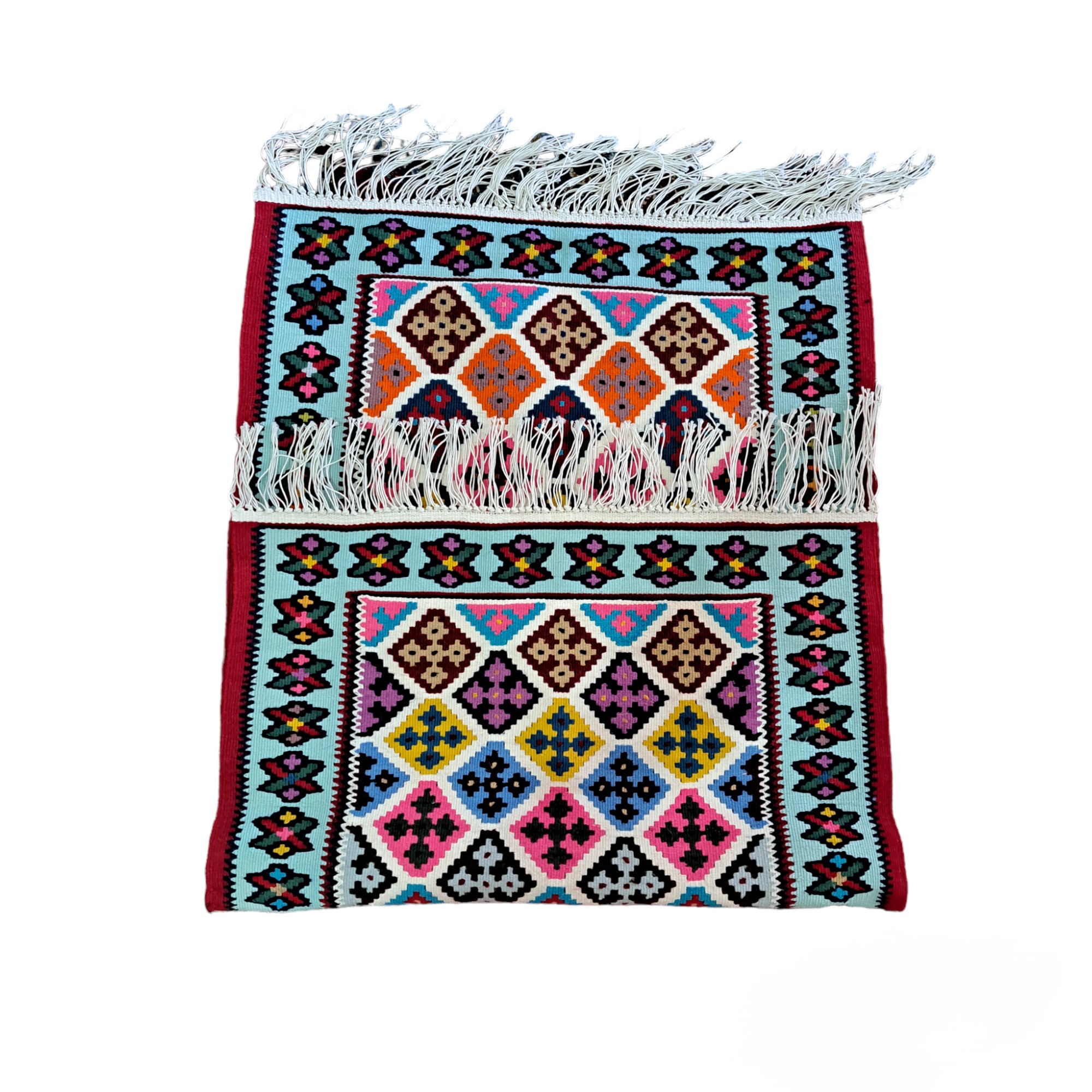 Tapis Kilim Persan en laine avec soie, tissé à la main, Qashqai à Ardabil, bleu