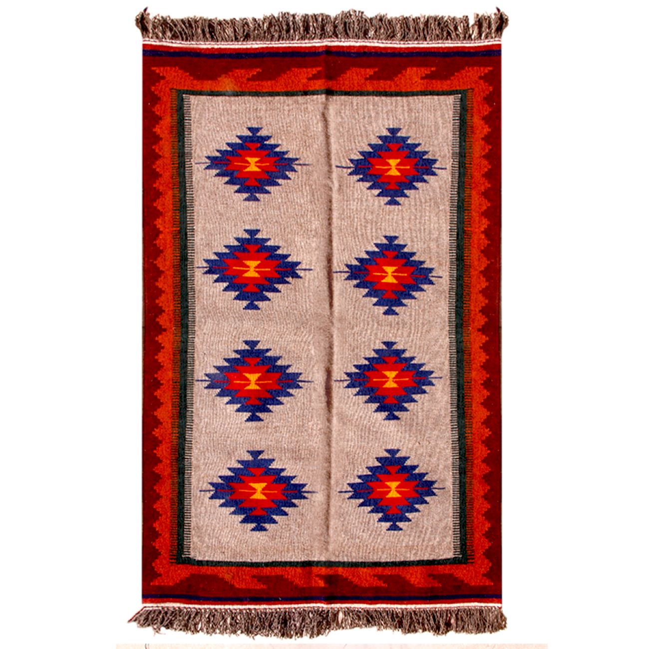 Tapis Kilim Persan en laine tissé à la main dans le Fars, Qashqai rouge