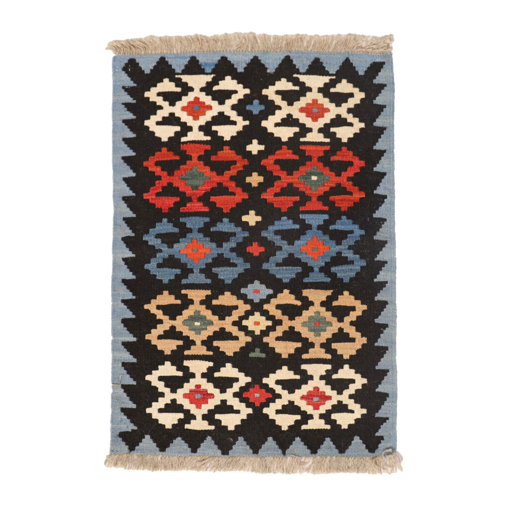 Tapis Kilim Persan en laine authentique tissé à la main dans le Fars, géométrique
