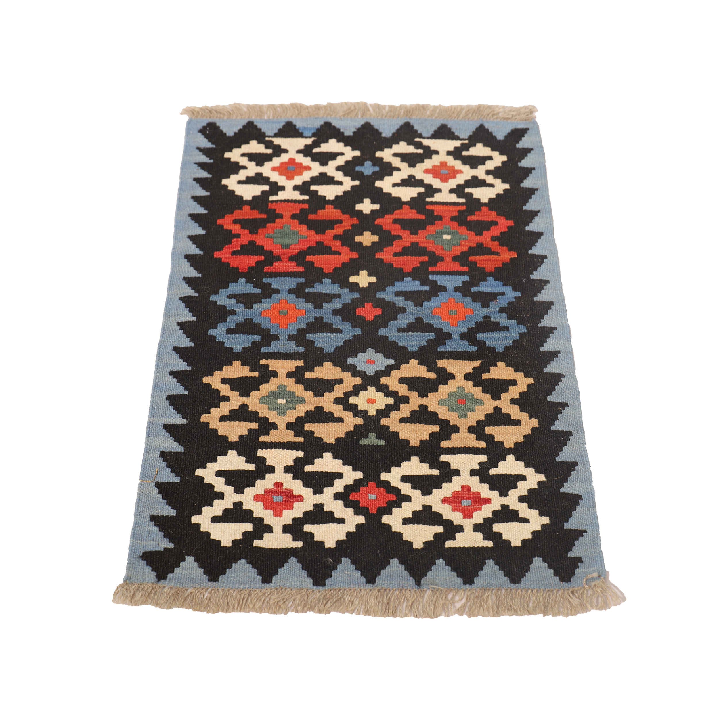 Tapis Kilim Persan en laine authentique tissé à la main dans le Fars, géométrique