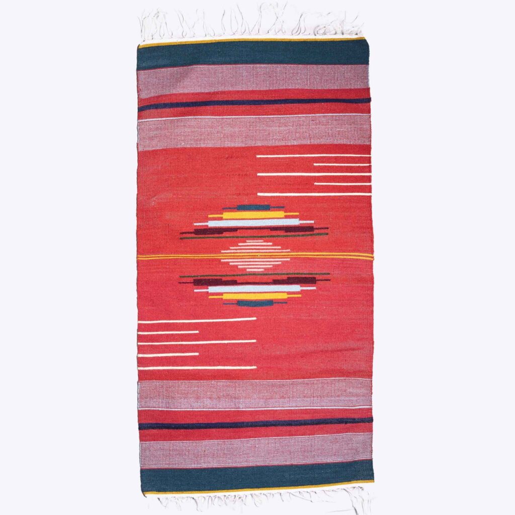 Tapis Kilim Persan en laine tissé à la main, rayé rose