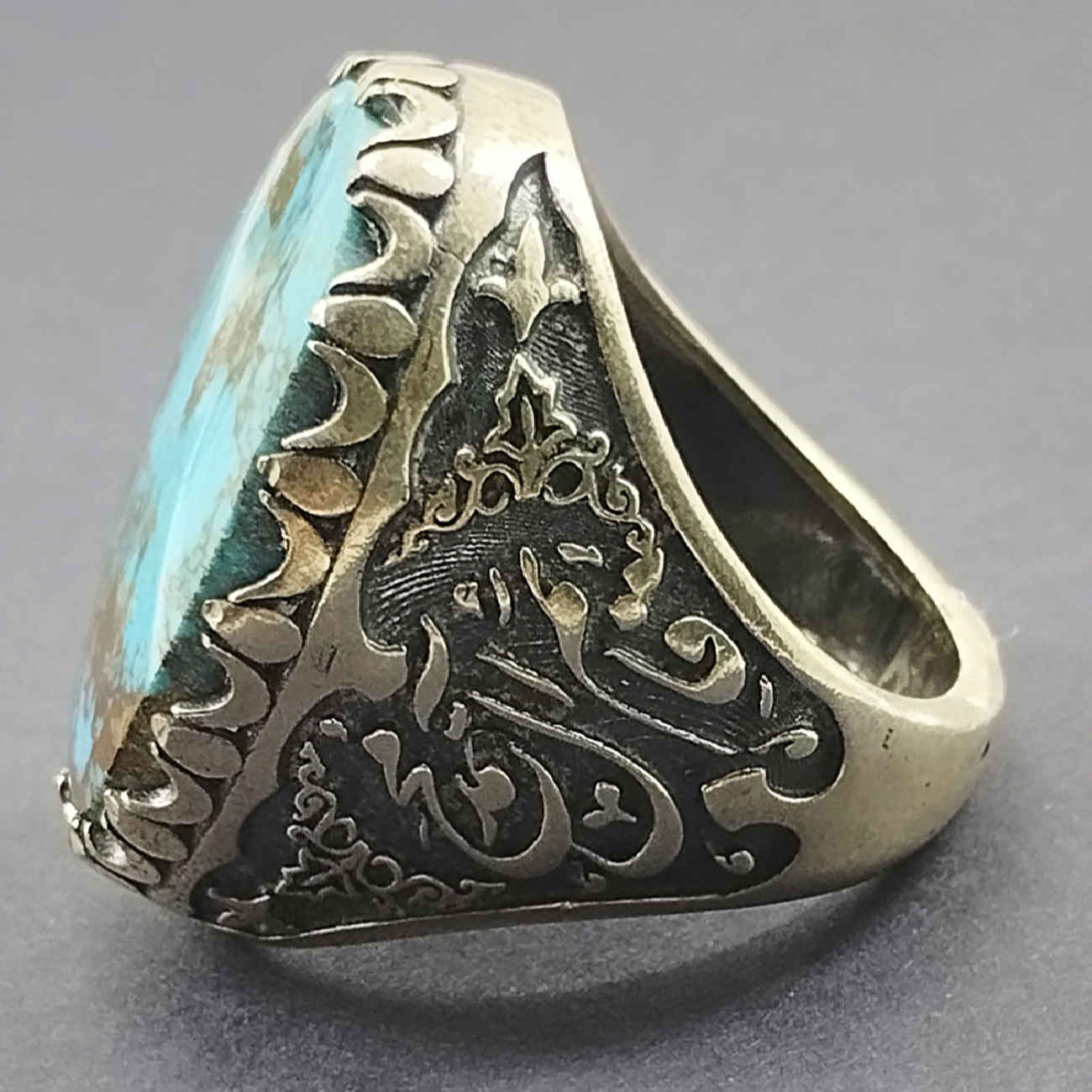Bague en Argent Persan pour Homme avec Turquoise de Neyshabur